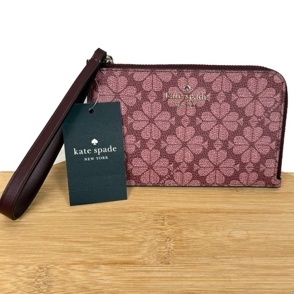 NWT Kate Spade Lucy Small Zip Wristlet – Spade Flower Grenache KH614 - Picture 1 of 8